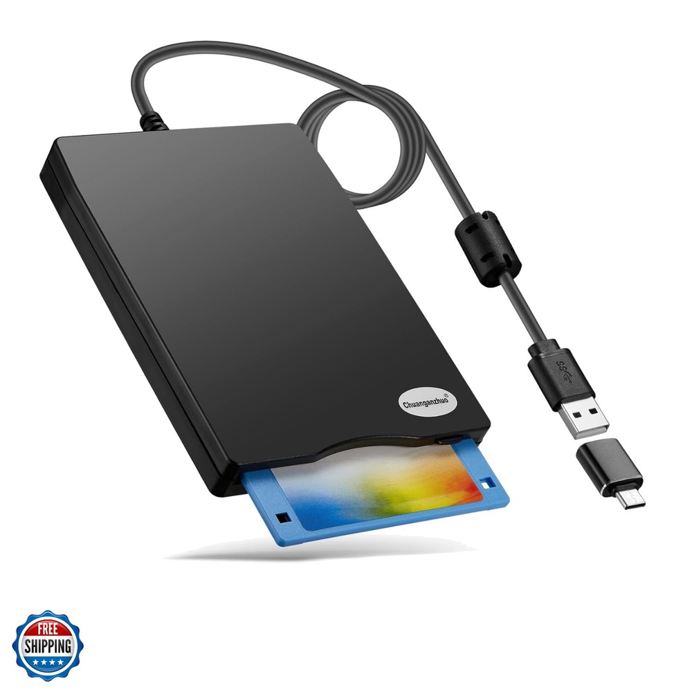 Floppy Disk Reader, 3.5 inch 1.44mb External USB Type A/C Floppy Disk Drive f...