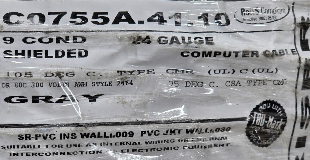 Carol C0755A 24/9C Shielded Tinned Communication/Computer Cable Riser Gray /50ft