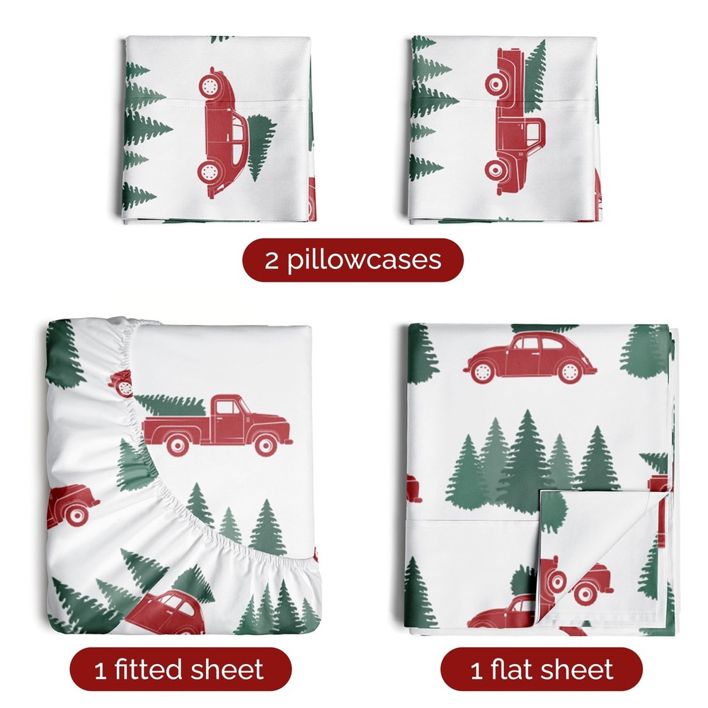 King Christmas Tree Set - Holiday Xmas Pattern Bedding Set - Deep Pockets - S...