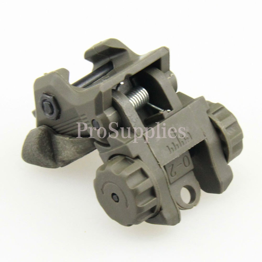 OD Green Polymer Flip Up Folding Auto Deploy Front & Rear BUIS Back Up Sight Set