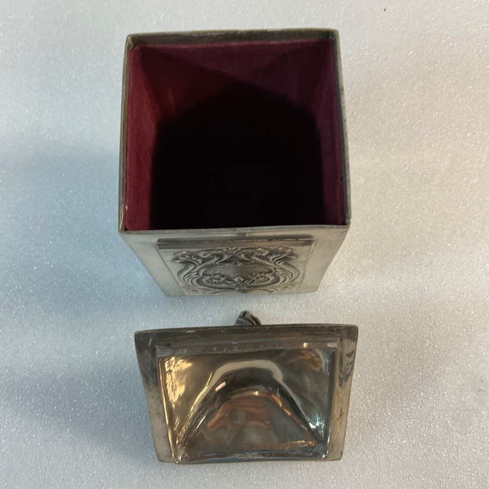 India Silver Plated Red Felt Lined 7.5" Tall Decorative Lined Trinket Box