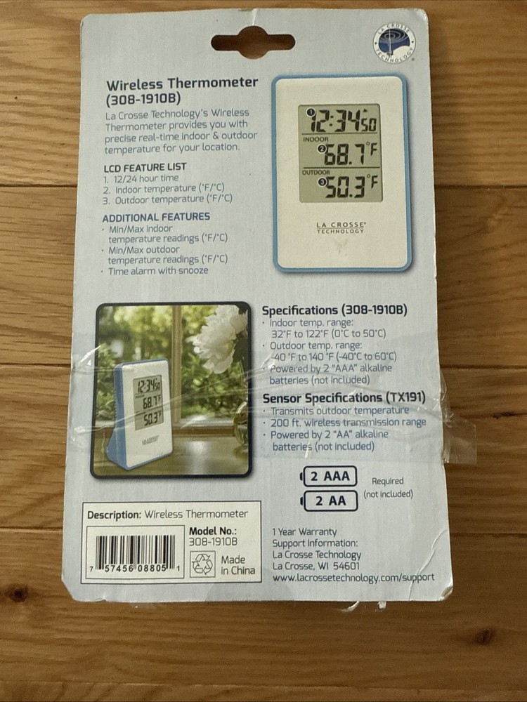 La Crosse Technology Wireless Thermometer 308-1910B w/ Remote Sensor