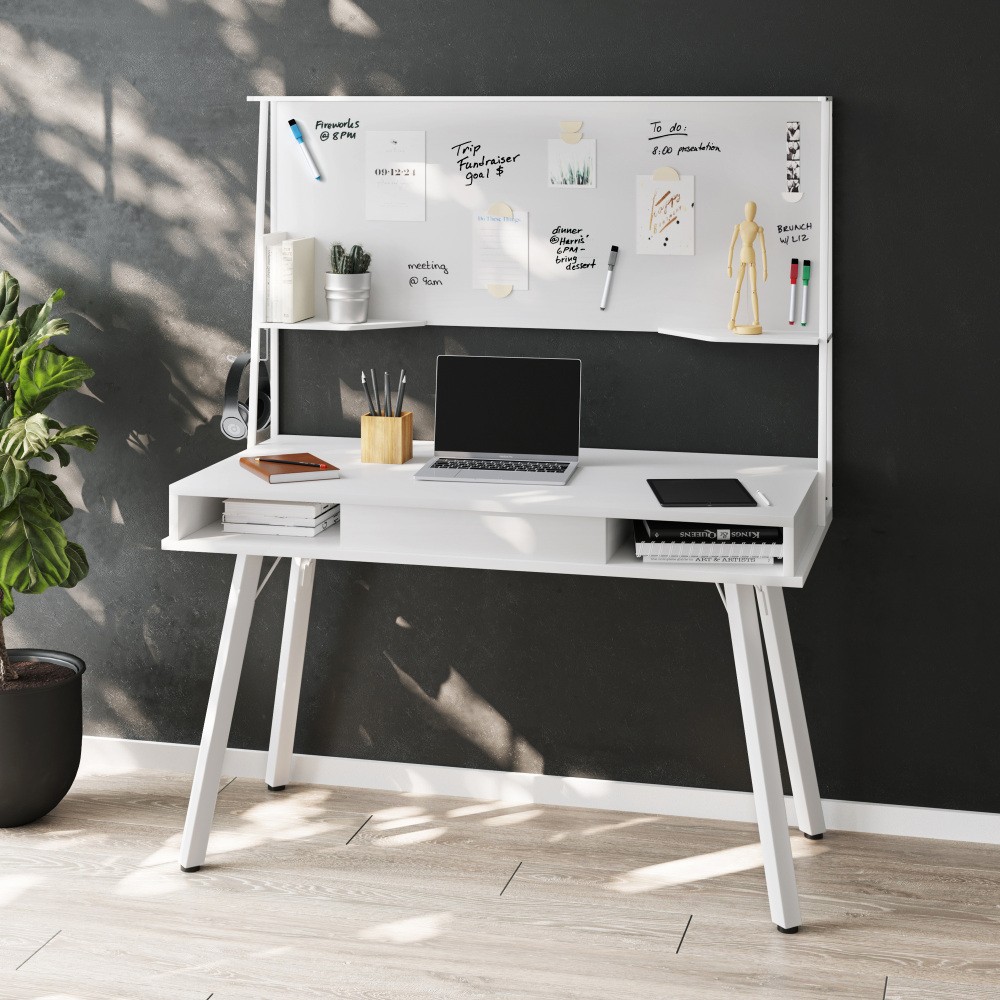 Study Computer Desk w/ Storage & Magnetic Whiteboard - Home Office Workstation