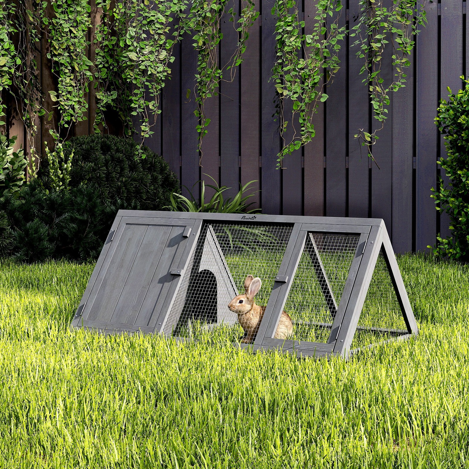 Rabbit Hutch Outdoor, Wooden Chicken Coop with Run, Grey