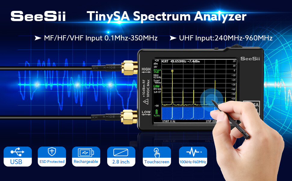 Tiny Spectrum Analyzer TinySA 100kHz-960MHz 2.8" Portable Frequency Analyzer