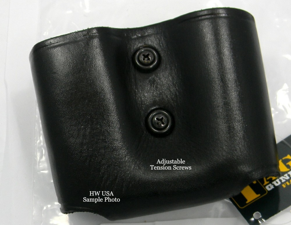 TAGUA Black Leather Magazine & Flashlight Carrier for 9mm DOUBLE STACK (Most)