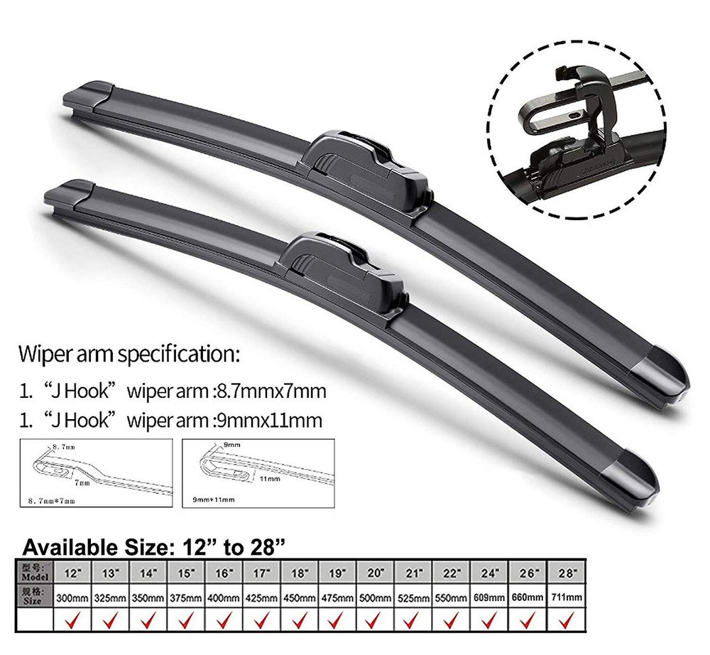 24"+ 18" Inch Windshield Wiper Blades J-hook High Quality Bracketless Frameless