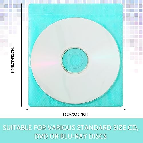 200 Pcs Cd DVD Sleeves Envelopes Bulk Double Sided Refill Plastic Disc Green