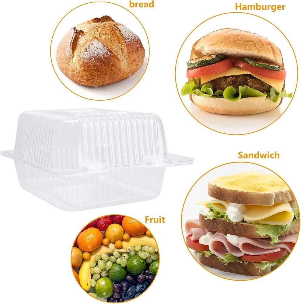 Clear Square Plastic Hinged Food Containers, 50PC Cake Slice Containers
