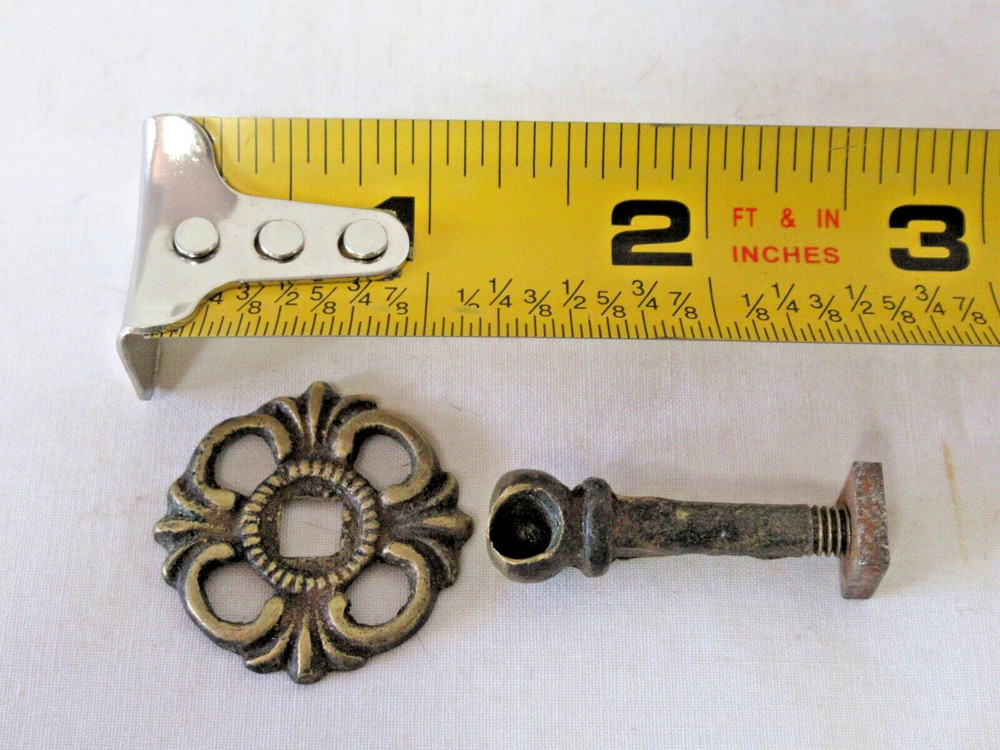 3 PR. (6) DRAWER PULL EYE POSTS W/ ORNATE BRASS BACK PLATES