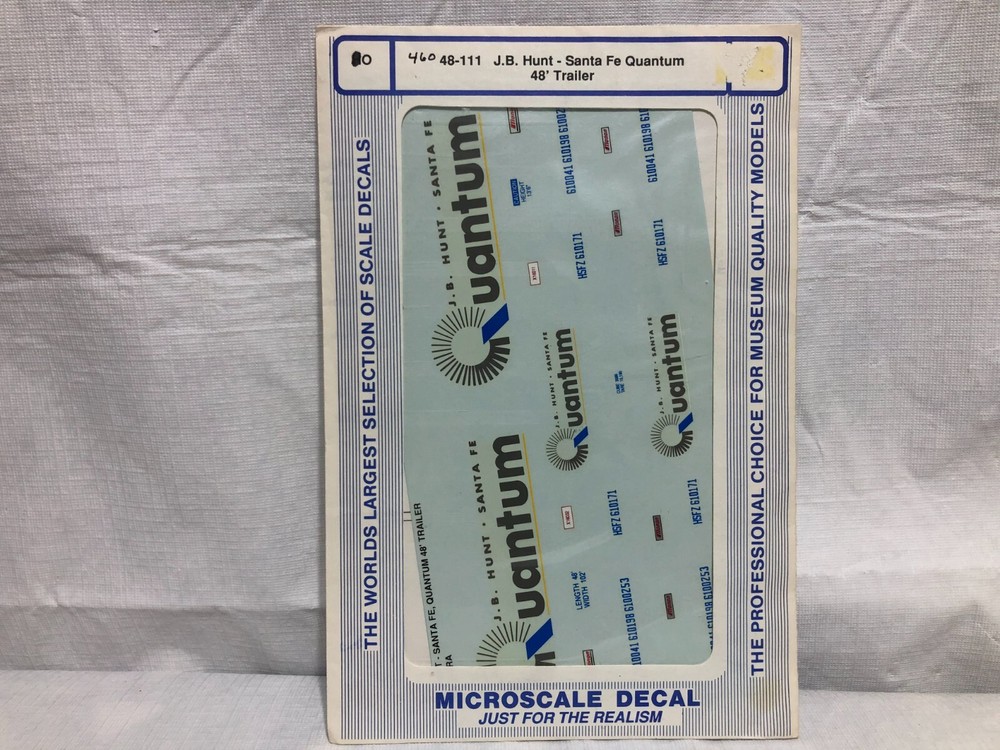 O Scale Microscale Decals 48-111 JB Hunt Santa Fe Quantum 48' Trailer