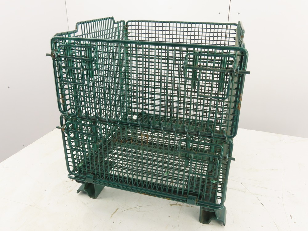 Miniature Collapsible Folding Stackable Industrial Wire Baskets 18"x20"x16"Green
