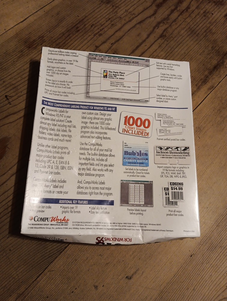 Compuworks Create Print Labels for Windows 95 CD Rom Program New NOS Box Damage