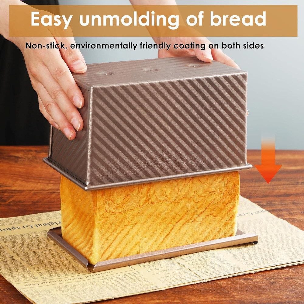 2.2Lb Bread Pan, Non-Stick Rectangle Pullman Loaf Pan with Lid, Long Sourdoug...