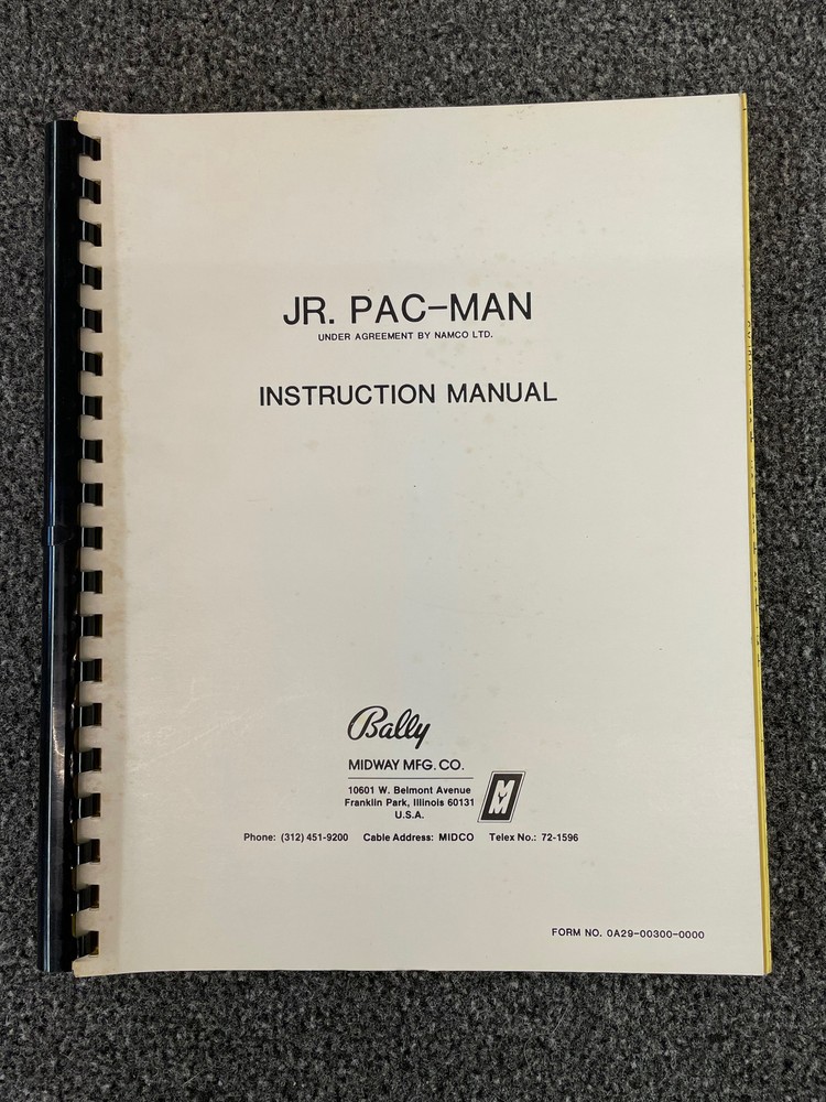 Midway Jr. Pac-Man Arcade Game Machine Operating Manual Schematics