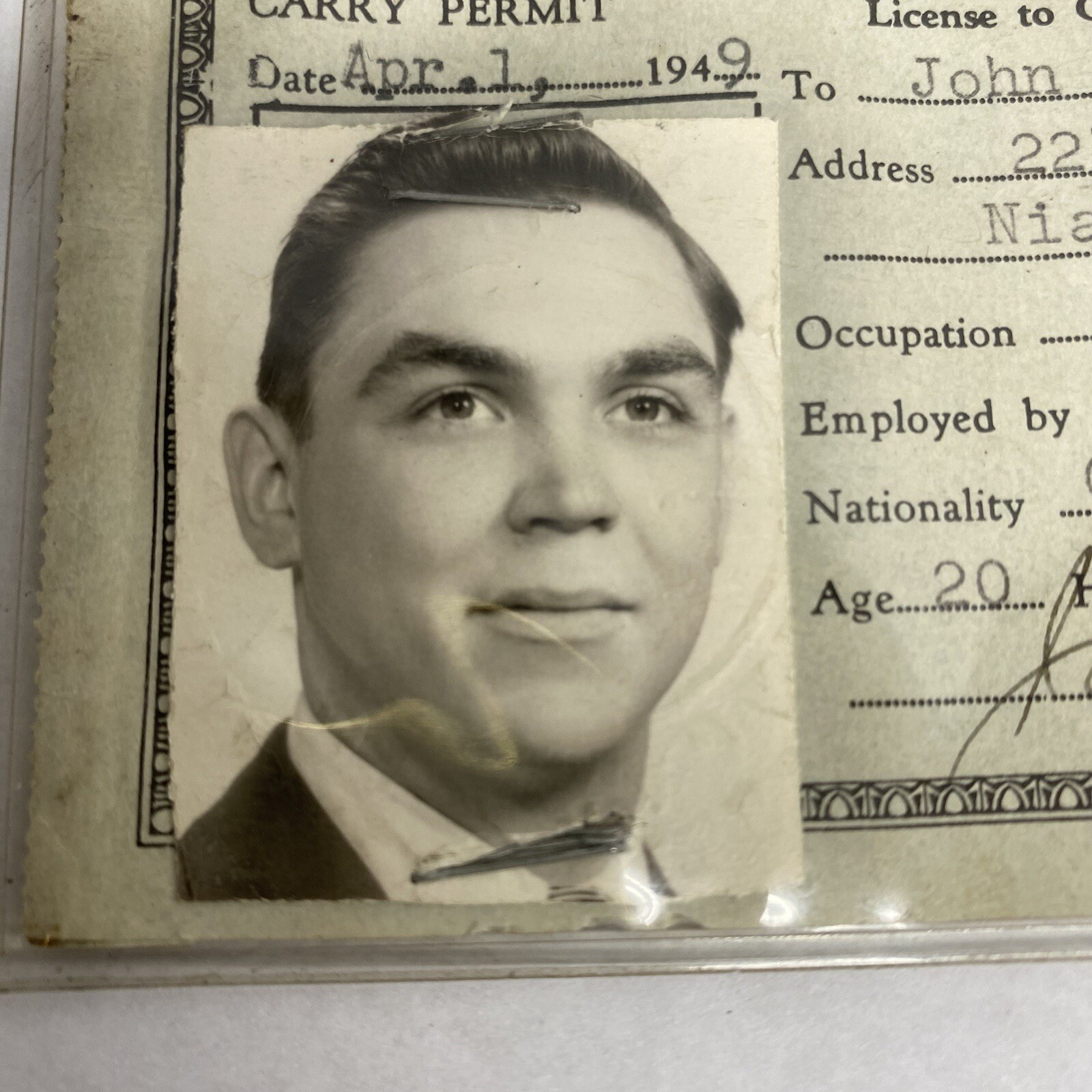 Vtg 1949 State of New York License to Carry Pistol Firearms Handgun Permit Photo