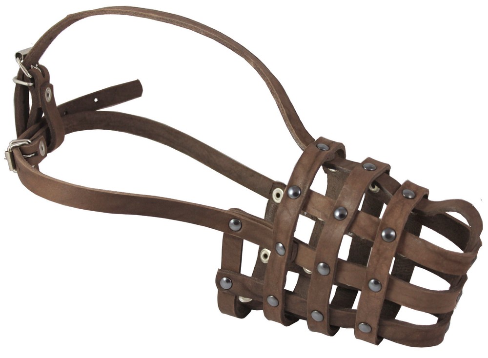Genuine Leather Mesh Basket Secure Muzzle #143, German Shepherd, Labrador, Husky