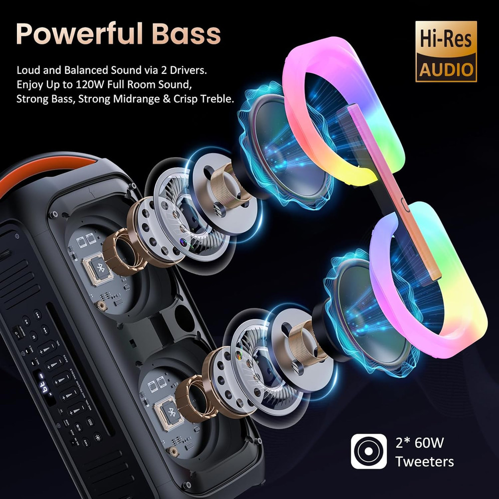 Karaoke Machine with Two Wireless Microphones, Portable Bluetooth Speaker with T