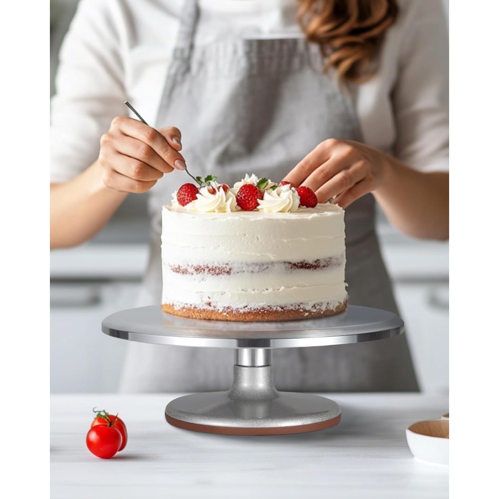 12'' Aluminum Cake Stand with Spatulas and Icing Combs Set