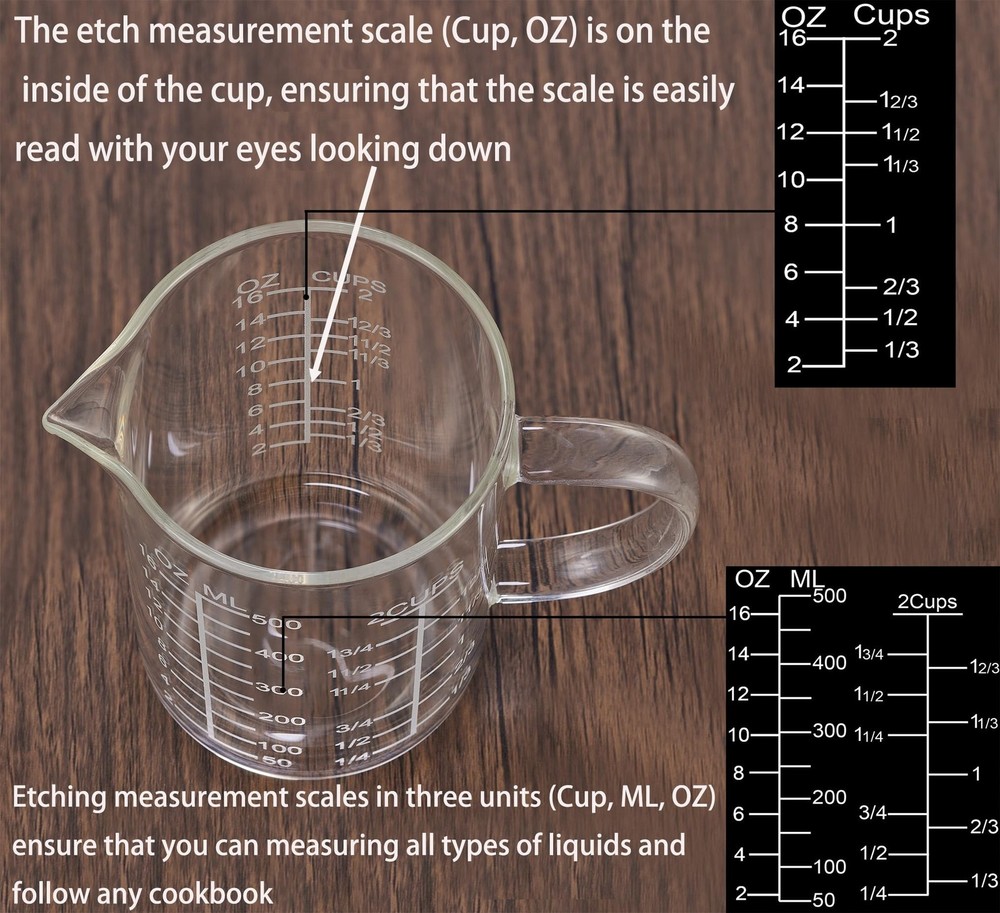 Ackers Mirror Etching Scale Glass Measuring Cup-[Insulated handle | V-Shaped ...