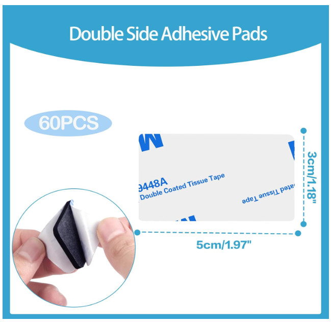 60Pcs Double Sided Adhesive Pads Heavy Duty Mounting Foam Tape Rectangular Wall
