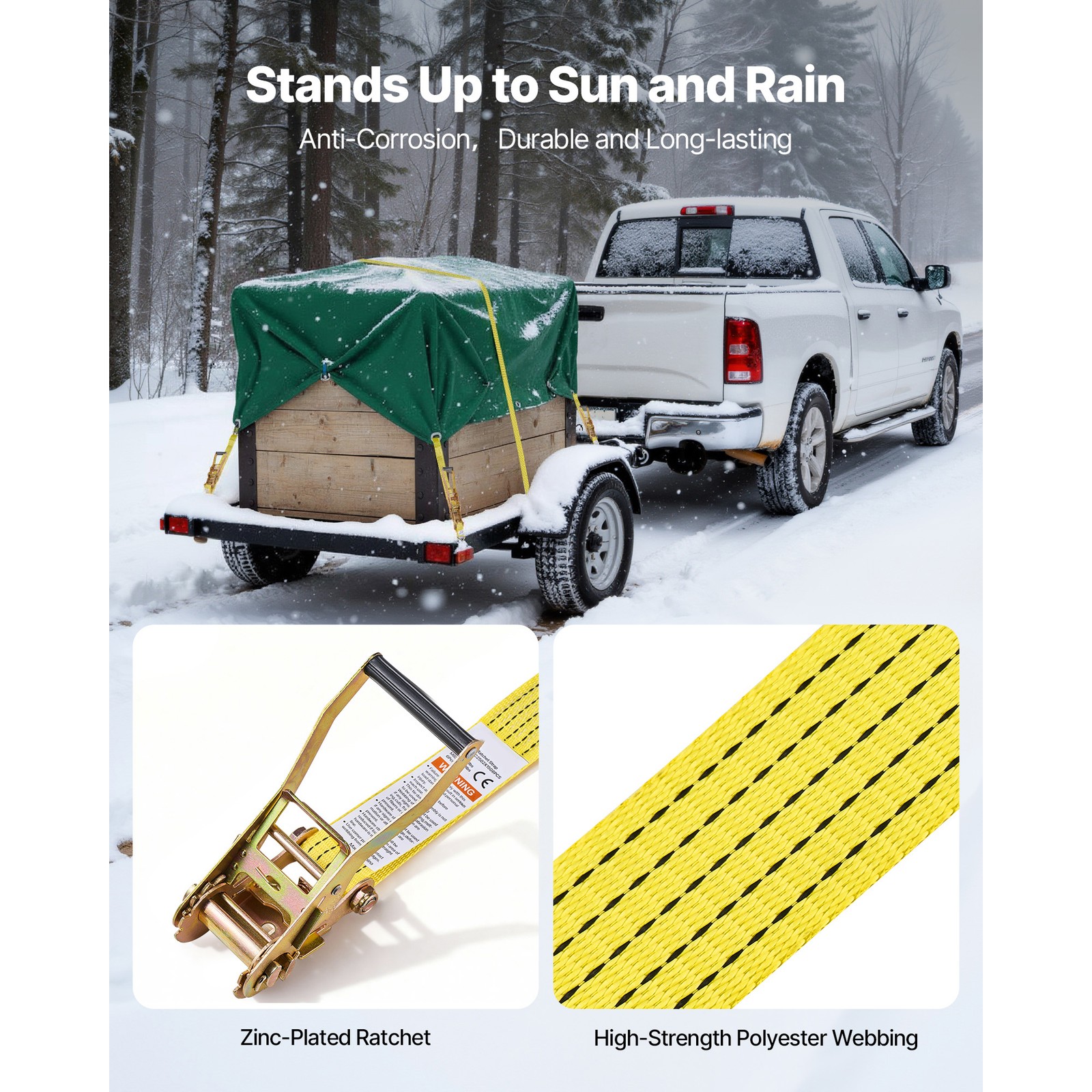 Uimoso 6 Pack Ratchet Straps 2" x 15' with Double J Hooks, 5000 lbs Capacity