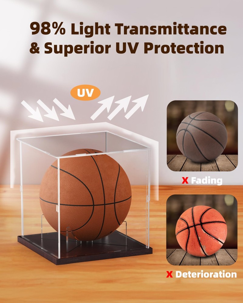 Fitense Basketball Display Case Acrylic Case, Walnut