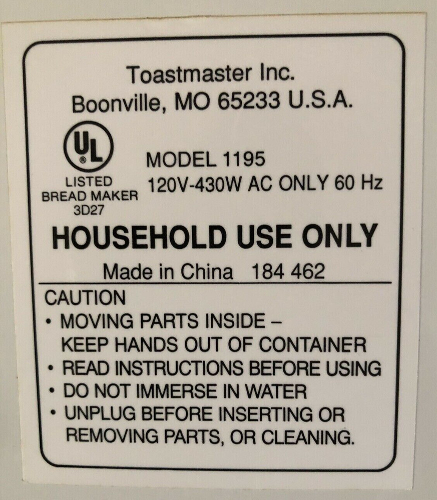 Electronic Control Panel for Toastmaster Bread Box Maker Machine Model 1195