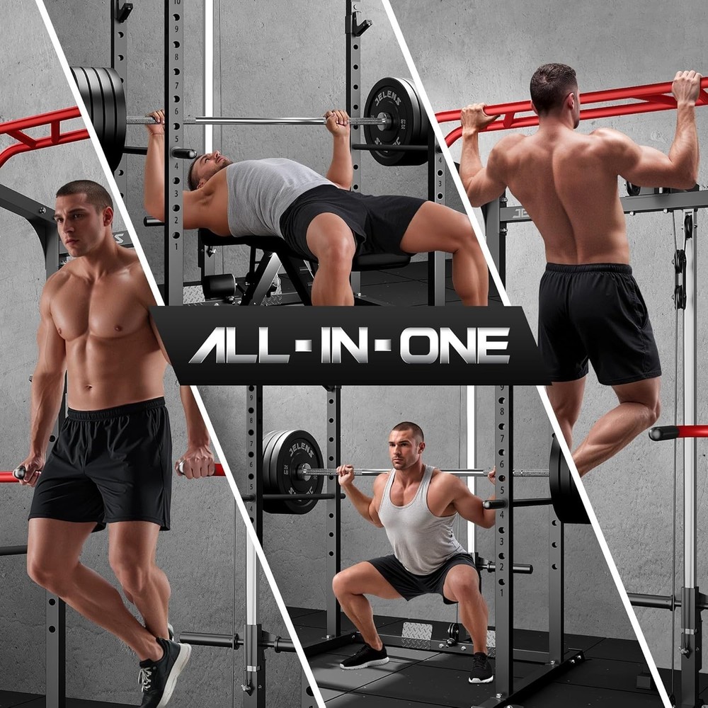 2000LBS Multi-Function Power Cage Rack with LAT Pulldown Adjustable Pulley Home