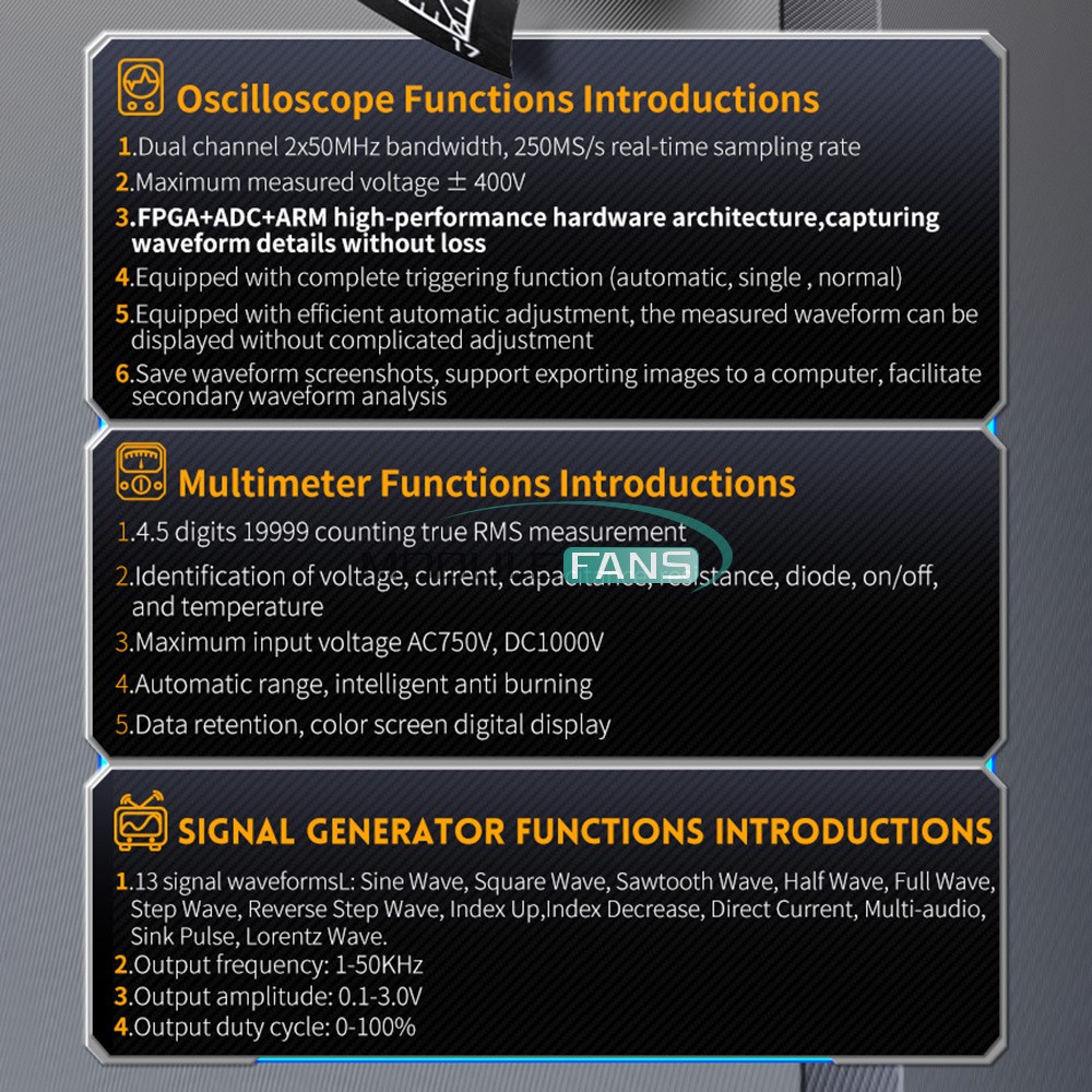 FNIRSI 2C53T Upgrade Handheld Digital Oscilloscope Multimeter Signal Generator