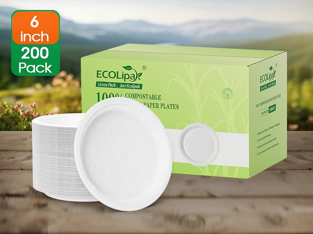 6 Inch Disposable postable Small Paper Plates, Recycled