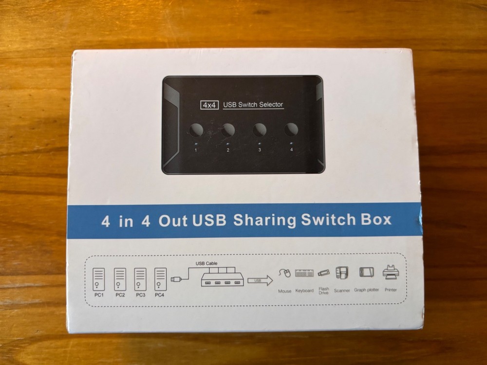 4 Port PCs Sharing 4 Devices KVM USB Switch Selector for Keyboard Printer