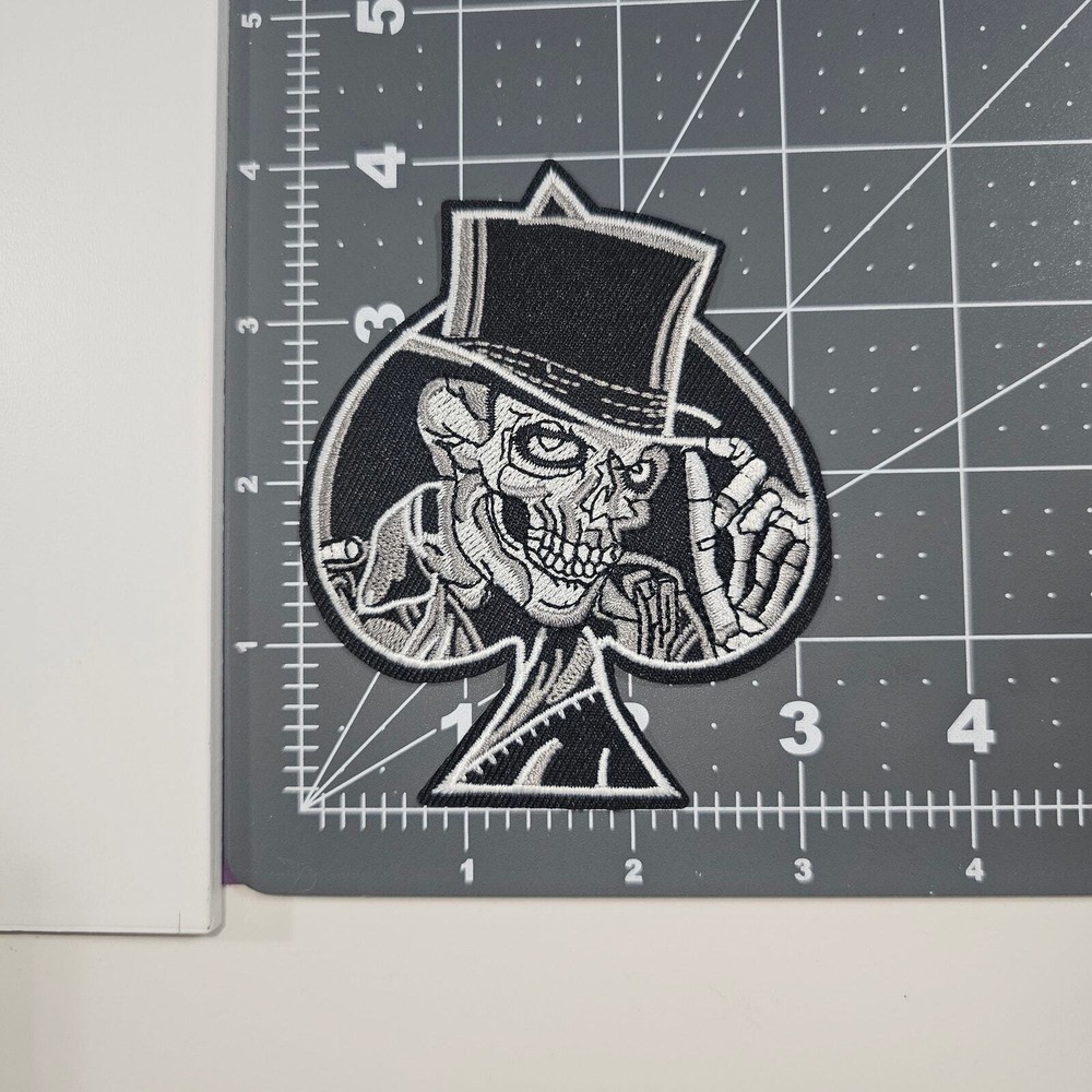 Spade Skull Biker Style Iron-On Patch