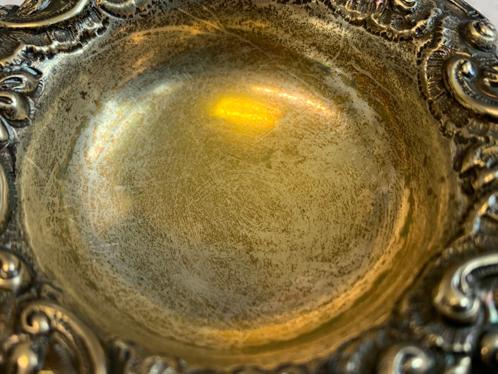 Antique Sterling Silver Condiment Dish Master Salt Cellar 38.9g Floral Repousse