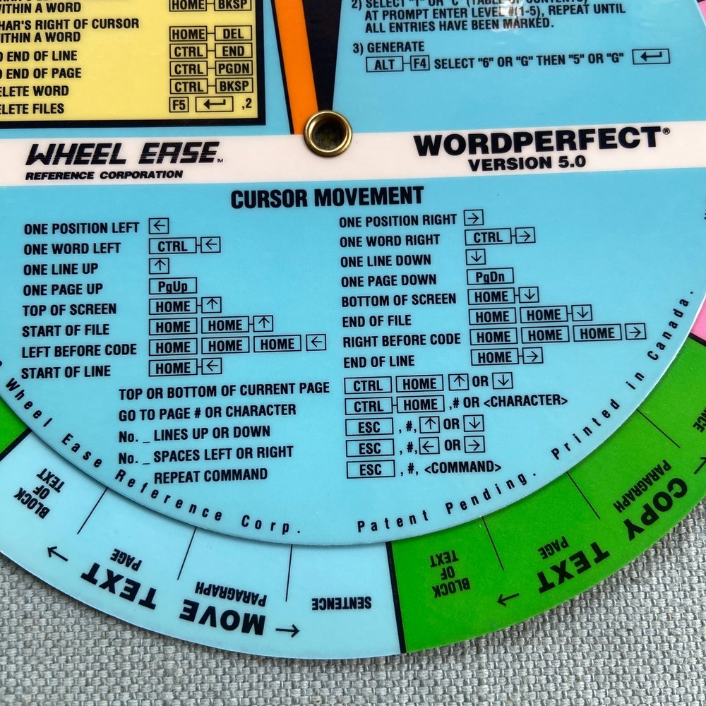 Wordperfect Version 5.0 Wheel Ease Quick Reference Guide Card Dial 1989 2 Sided