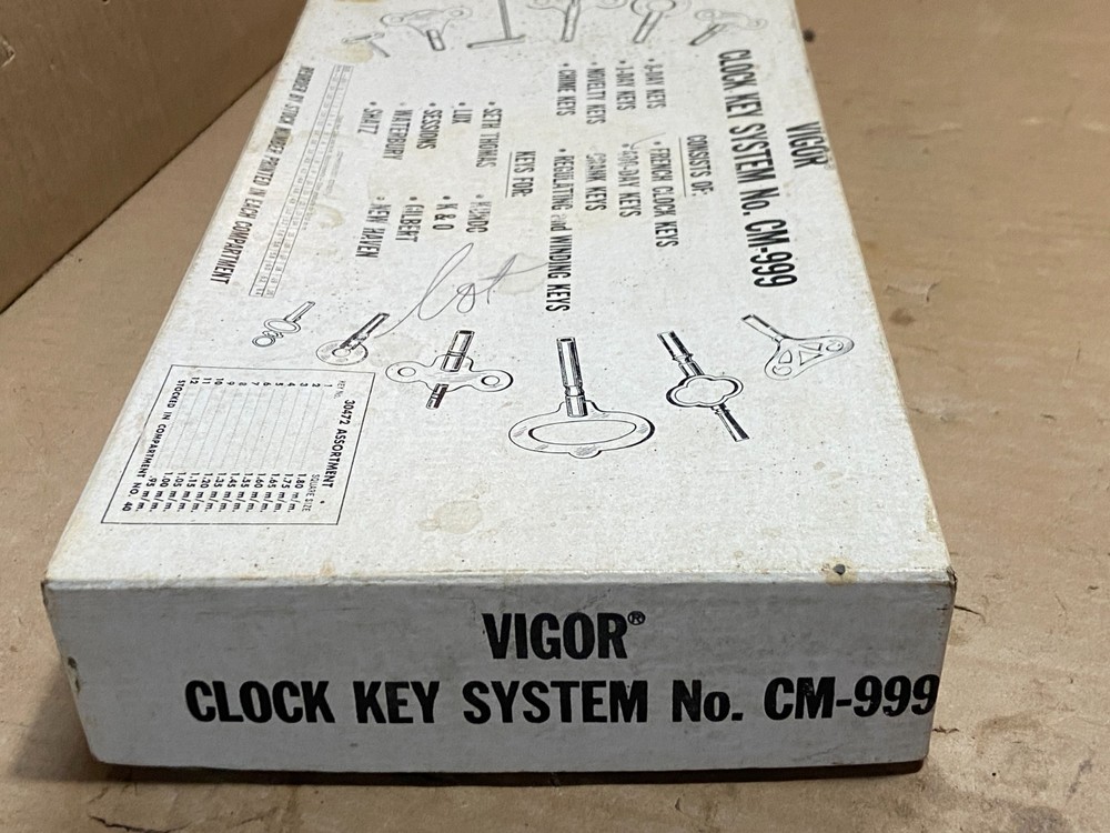 Vigor Clock Key System # CM-999 Clockmaker Store Display Box COMPLETE w/ 40 Keys