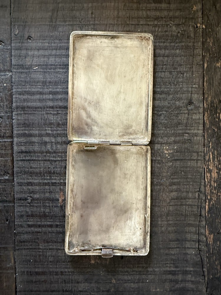 Antique Silver Decorated Case Geometrical Design Cigarette Box