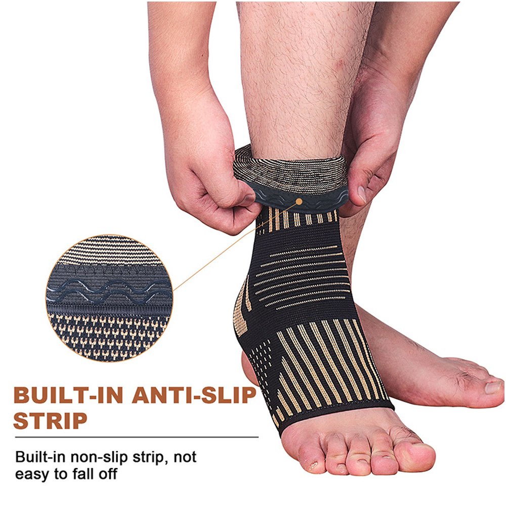 Copper Ankle Support Brace Stabilizer Compression Sleeve Socks Foot Pain Relief