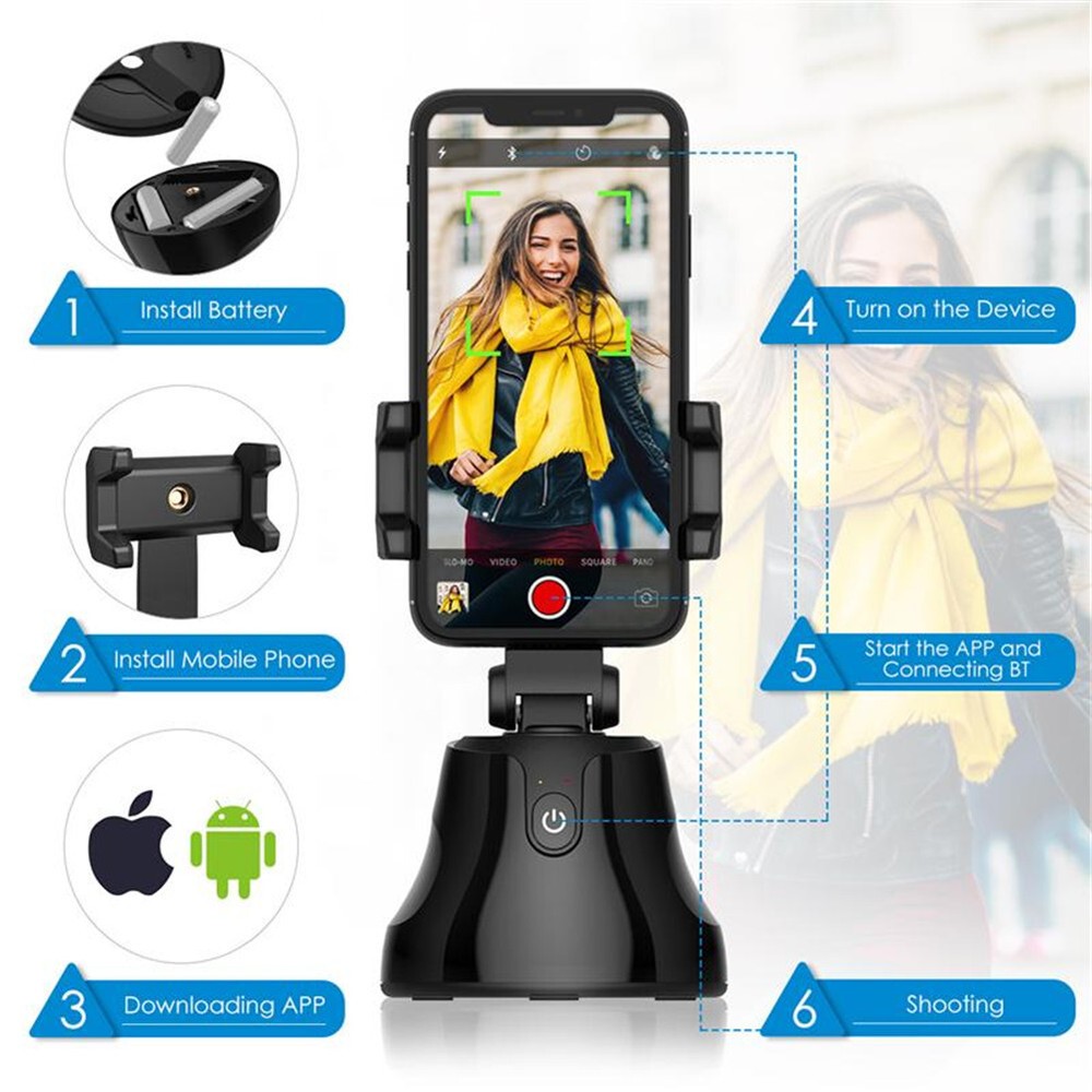 Portable Mobile Phone Gimbal Stabilizer 360° Rotatable Auto Tracking Holder