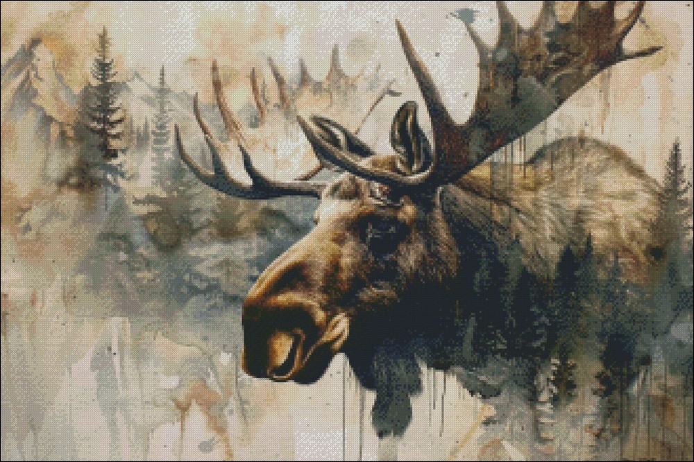Bull Moose Head - DIY Chart Counted Cross Stitch Patterns Needlework DMC Color