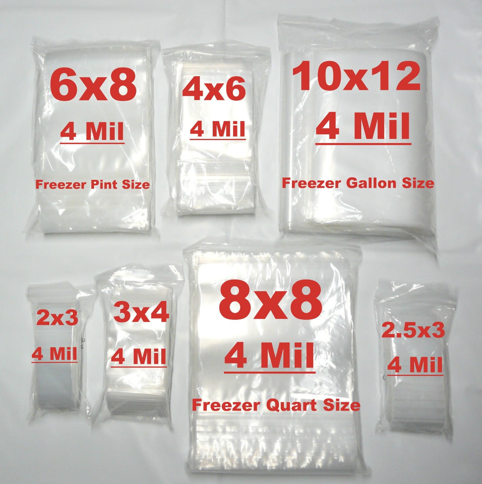 SMALL to EXTRA LARGE Clear Reclosable 4 MIL HEAVY DUTY Resealable Storage Bags
