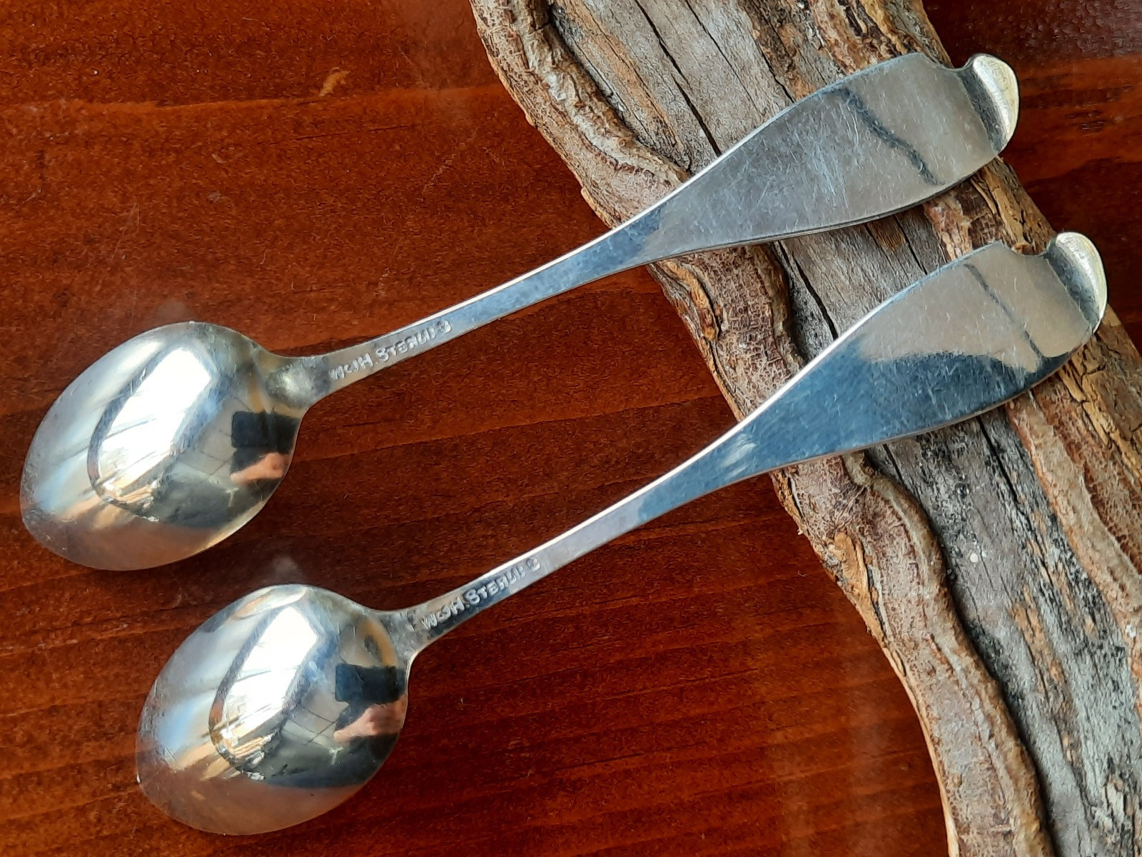 Pair Sterling Wood & Hughes Unknown Chrysanthemum Pattern Demitasse, No Mono