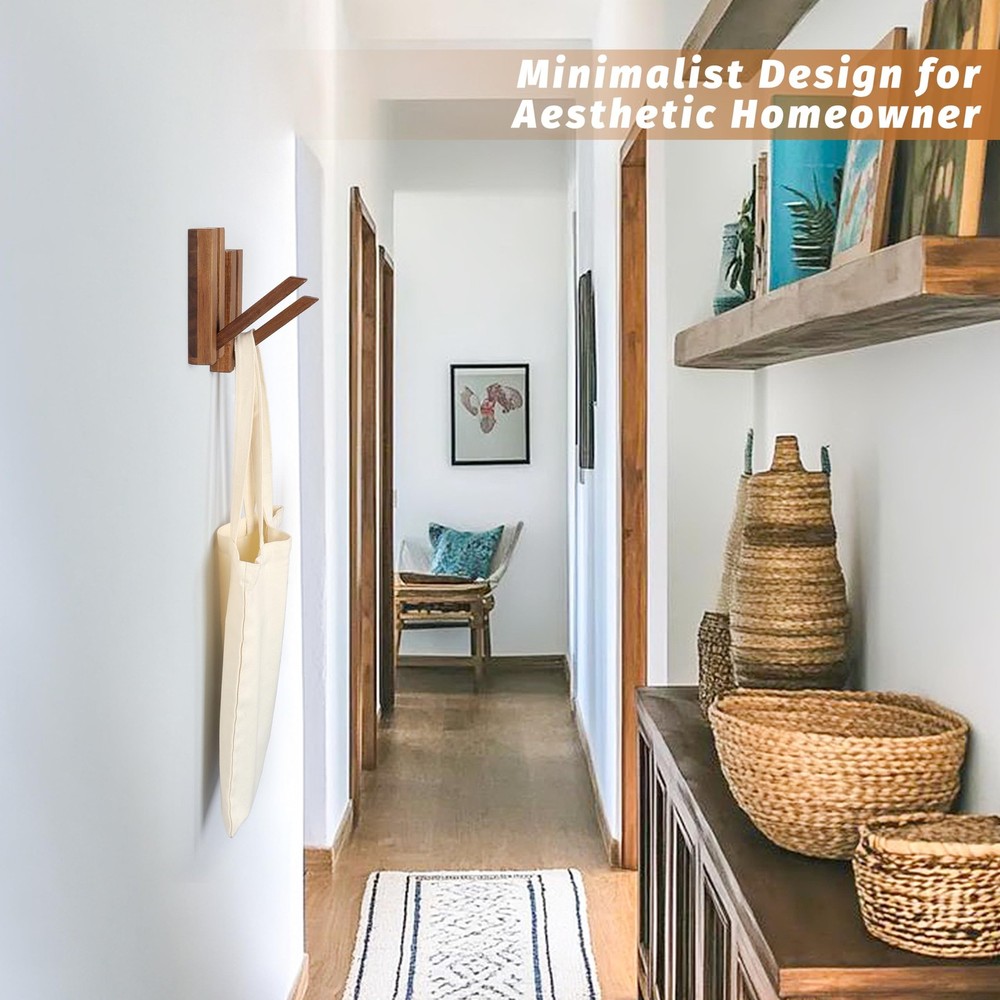 Foldable Wall Hooks 2Pack: Rustic Wooden Coat Hooks Mounted for Heavy Duty Ha...