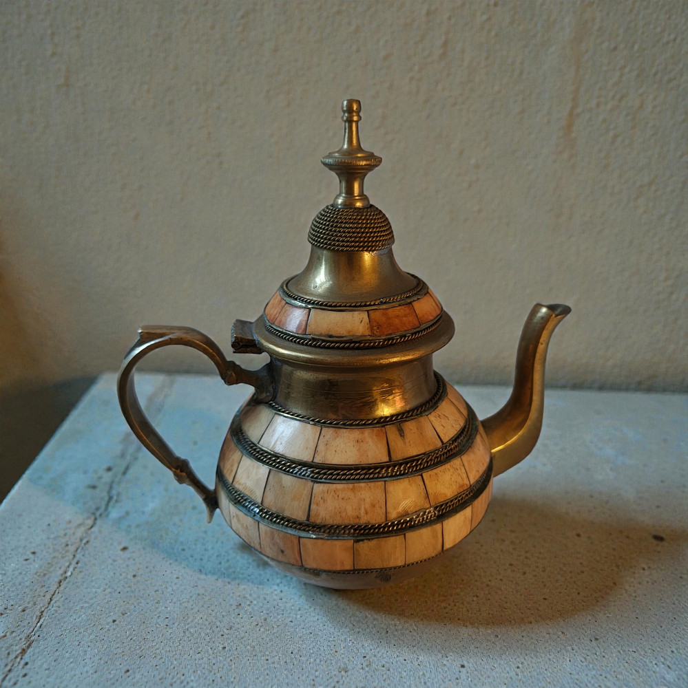 Vintage Moroccan Bone Teapot E. OTMANI Silver Plated Brass Regimental REGT Mark