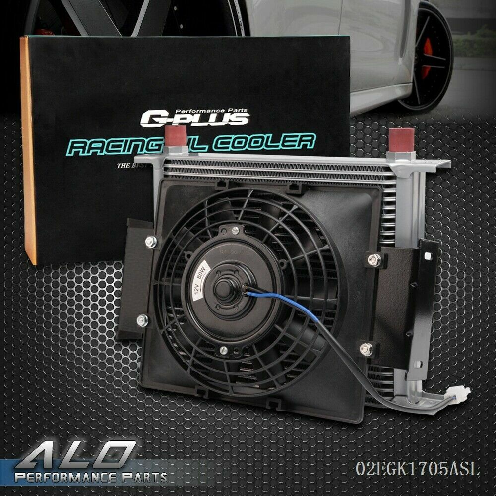 Universal 30 Row 10AN Engine Transmission Oil Cooler+7" Fixed Fan Kit