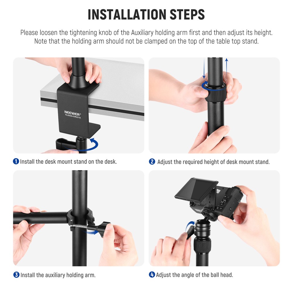 NEEWER Tabletop Camera Mount Stand with Flexible Arm&Table Mounting Clamp