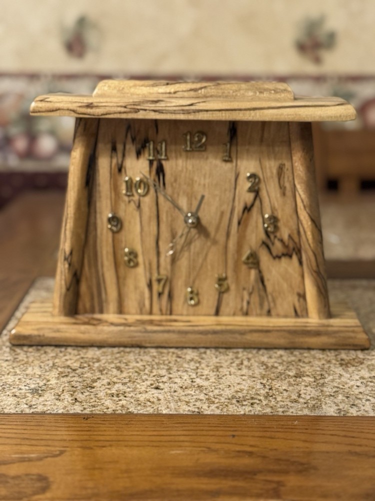 Handmade Rustic Analog spalted oak desk clock.