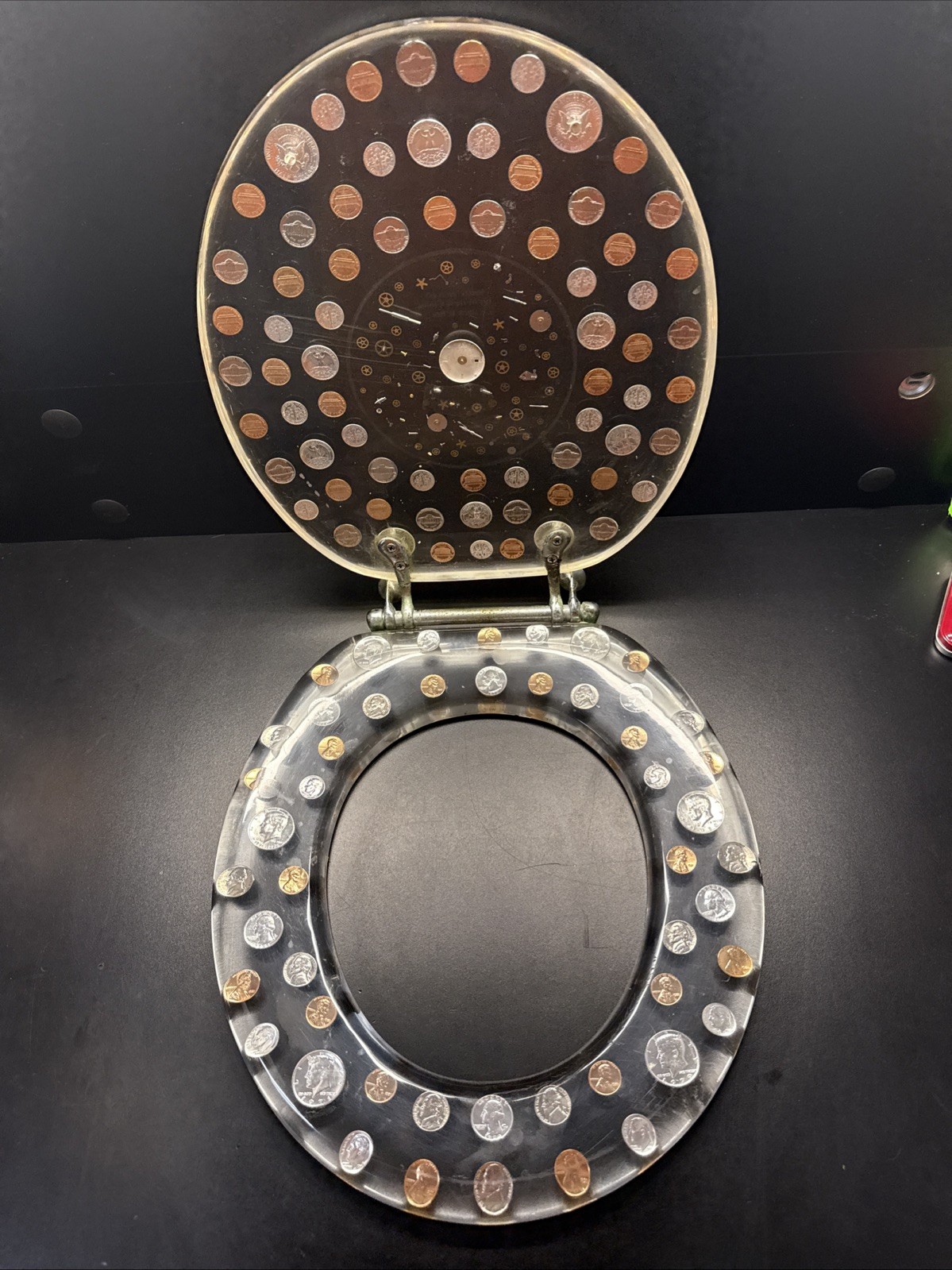 Lucite Las Vegas Toilet Seat Watch Gears U.S. Coins 1965-1981 Time Is Money