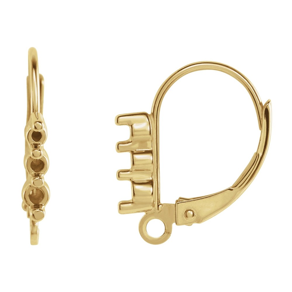14K Solid Gold, Silver Earring Top 2 mm Round Accented Lever Back