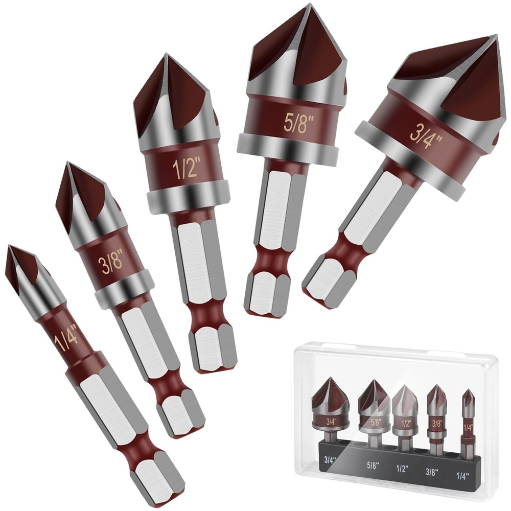 5PCS Countersink Drill Bit Set, 82 Degree HSS Counter Sink Bits for...